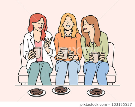 Smiling girls enjoy weekend with desserts at home Smiling girls enjoy weekend with desserts at home 103155537