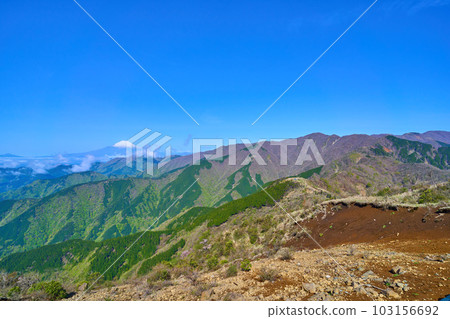 春天從神奈川縣秦野市丹澤市山王山頂休息處西側的富士山 春天從神奈川縣秦野市丹澤市山王山頂休息處西側的富士山 103156692