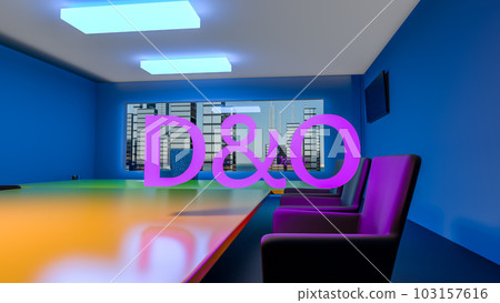 D and O. Directors and officers liability Insurance concept. Director's office with a large table and skyscrapers outside the window. 3d rendering 103157616