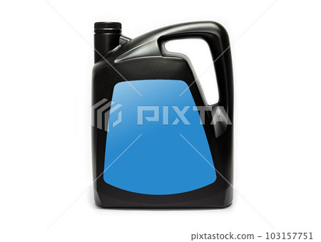 Plastic canister with compressor oil on a white background. Plastic canister with compressor oil on a white background. 103157751