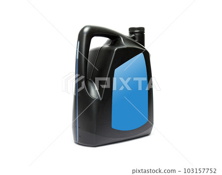 Plastic canister with compressor oil on a white background. Plastic canister with compressor oil on a white background. 103157752