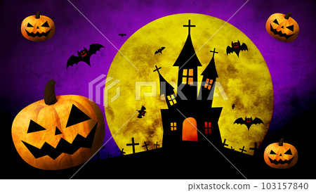 彩色背景中的萬聖節快樂、南瓜、蝙蝠和月亮 103157840