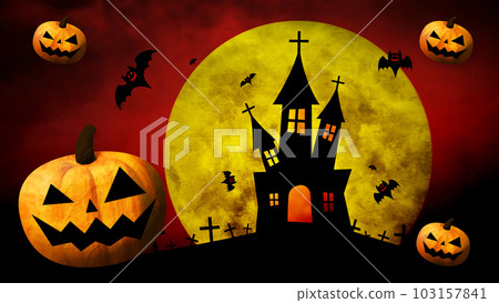 彩色背景中的萬聖節快樂、南瓜、蝙蝠和月亮 103157841