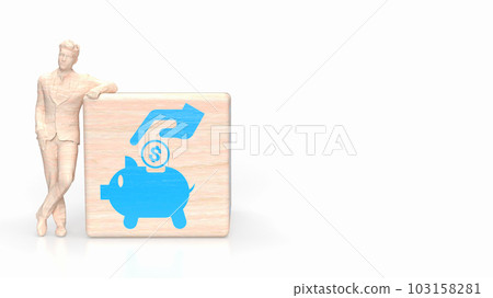 The figure man and wood cube for earn or business concept 3d rendering The figure man and wood cube for earn or business concept 3d rendering 103158281