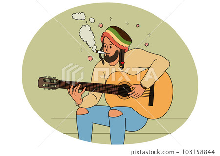 Happy man with dreadlock smoking weed 103158844