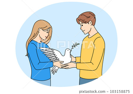 Man and woman holding dove in hands 103158875