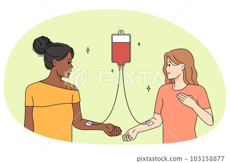 Happy kind donors give blood in hospital 103158877