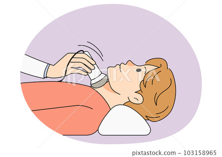 Male patient have thyroid ultrasound examination 103158965