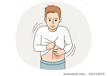 Unhealthy boy child suffer from skin itchiness 103158979