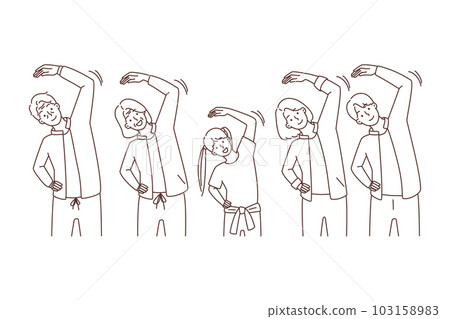 Happy family workout together  103158983