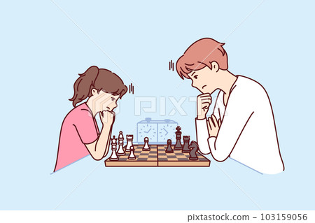 Game of chess between man and teenage girl during training of professional grandmaster  103159056