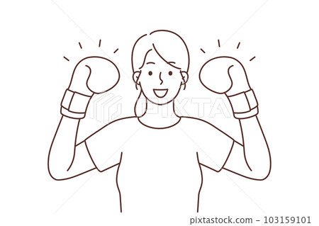 Smiling strong woman in boxers gloves Smiling strong woman in boxers gloves 103159101