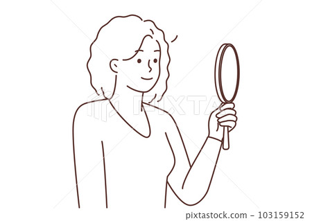 Smiling black woman look in mirror loving reflection  103159152