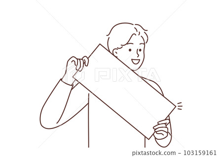 Smiling man with huge dollar bill  103159161