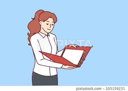 Woman is holding folder reading report from employees or preparing for business presentation 103159231