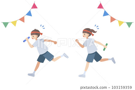 Sports day relay athlete boy and girl Sports day relay athlete boy and girl 103159359