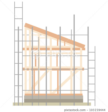 Image of a house under construction and illustration of a construction site vector 103159444