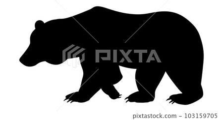 Bear vector silhouette. Monochrome vector bear logo template. Grizzly walking silhouette. Isolated hand drawn polar bear Bear vector silhouette. Monochrome vector bear logo template. Grizzly walking silhouette. Isolated hand drawn polar bear 103159705