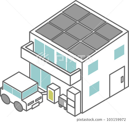 House with isometric solar panels 103159972