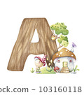 Children's cartoon fairy alphabet. Letter A. Watercolor. 103160118