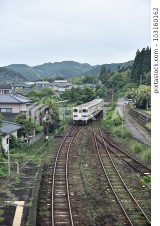 A train stopping at Aoshima Station on the Nichinan Line 103160162