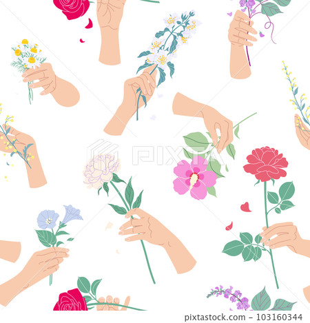Seamless Pattern with Female Hands Holding Flowers Seamless Pattern with Female Hands Holding Flowers 103160344