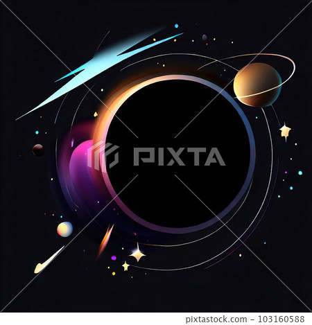 Abstract design of a round frame with Meteor ,star,planet and Galaxy around it, used for banners, flyers, posters, advertisements . Abstract design of a round frame with Meteor ,star,planet and Galaxy around it, used for banners, flyers, posters, advertisements . 103160588