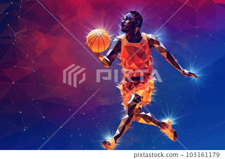 basketball player in a warp galaxy energy low poly style illustration generative ai 103161179