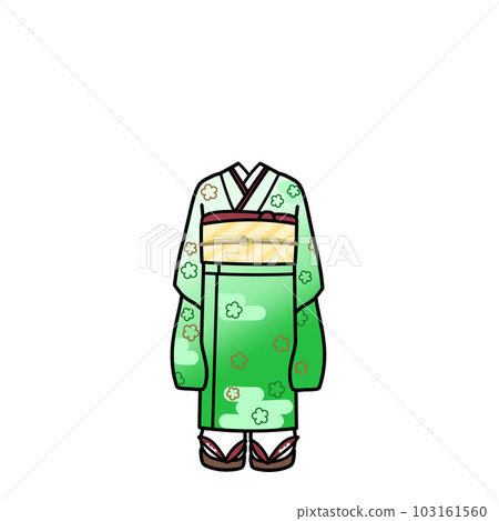 Kimono Furisode Coordination Green Faceless 103161560