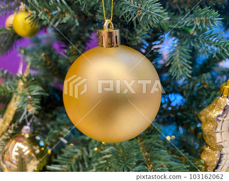 Christmas toy, golden ball. Christmas toy, golden ball. 103162062