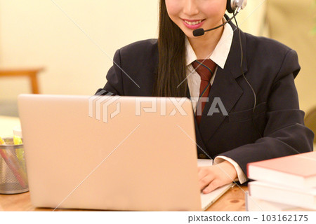 Female students studying online Female students studying online 103162175