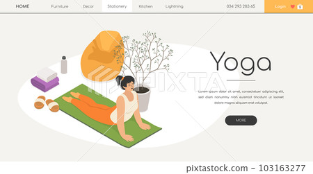 Yoga at home - modern colored isometric web banner 103163277