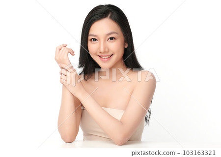 Beautiful young asian woman with clean fresh skin on white background, Face care, Facial treatment, Cosmetology, beauty and spa, Asian women portrait. 103163321