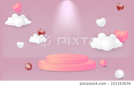 simple realistic 3D Podium and heart balloons cloud wall background light simple realistic 3D Podium and heart balloons cloud wall background light 103163636