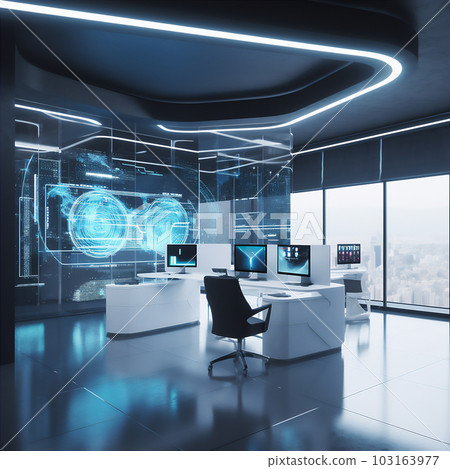 AI generative image of futuristic office space with sleek and minimalist design 103163977