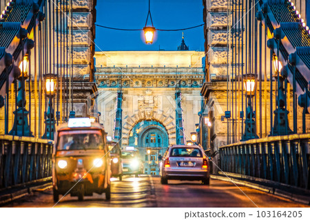Night view of Szechenyi Chain Bridge (Budapest, Hungary) Night view of Szechenyi Chain Bridge (Budapest, Hungary) 103164205