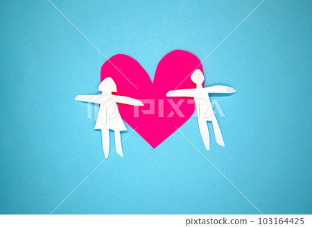 Background with a heart and paper men. 103164425