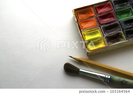 Paints, pencil and brush on paper. Paints, pencil and brush on paper. 103164564