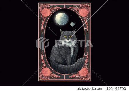 The Moon Cat Tarot card illustration generative ai The Moon Cat Tarot card illustration generative ai 103164700