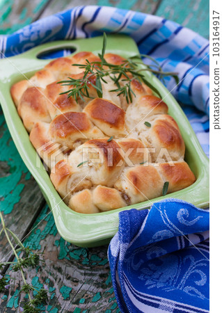 Lazy pies with meat baked in the oven 103164917
