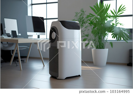 Air purifier in white workplace room with filter for cleaner removing . Generative Ai 103164995