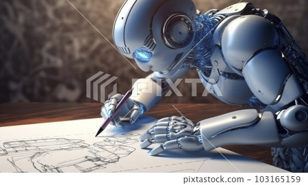 Artificial intelligence AI robot that draws a... - Stock Illustration ...