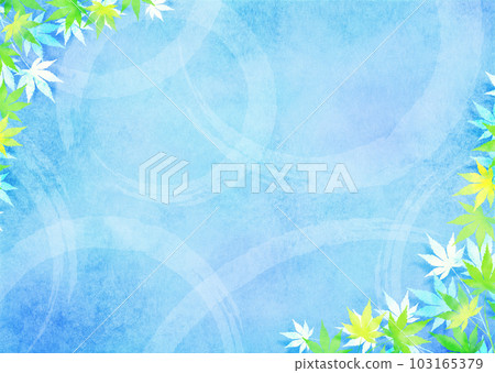 Image of green leaves and ripples on the water surface, rainy season, Japanese paper 103165379