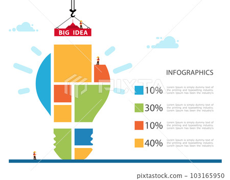 infographic Big idea for business. Color light bulb made of blocks on a white background. 103165950