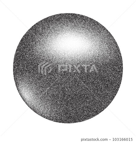 Grainy circle with noise dotted texture. Gradient ball with shadow on white background. Abstract planet sphere with halftone stipple effect. Vector shape 103166015