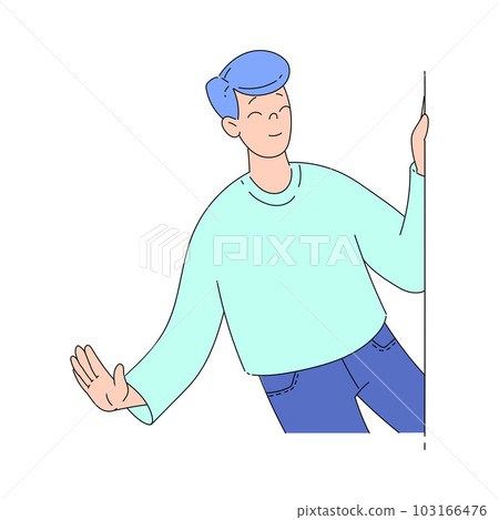 Smiling Man Character Looking Out of Corner with Magnifying Glass Vector Illustration 103166476