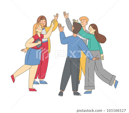 Happy Man and Woman Team Giving High Five as Supporting Gesture Vector Illustration Happy Man and Woman Team Giving High Five as Supporting Gesture Vector Illustration 103166527