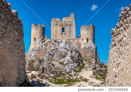 Rocca Calascio ruins in Abruzzo - Gran Sasso National Park area in south Italy Rocca Calascio ruins in Abruzzo - Gran Sasso National Park area in south Italy 103166668
