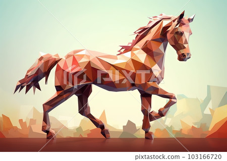 Horse Low poly animal style illustration generative ai 103166720