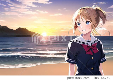 對著大海微笑的女學生 103166759